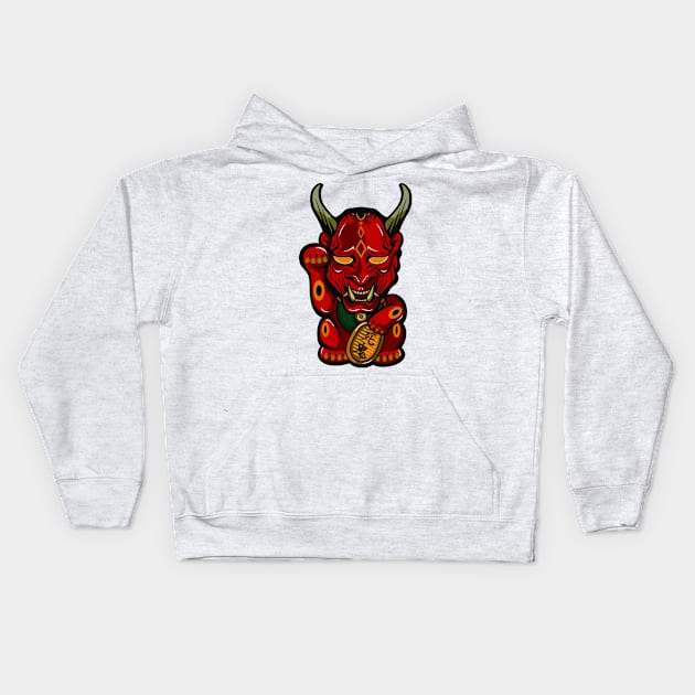 Devil Maneki Neko Kids Hoodie by LSARTWORK